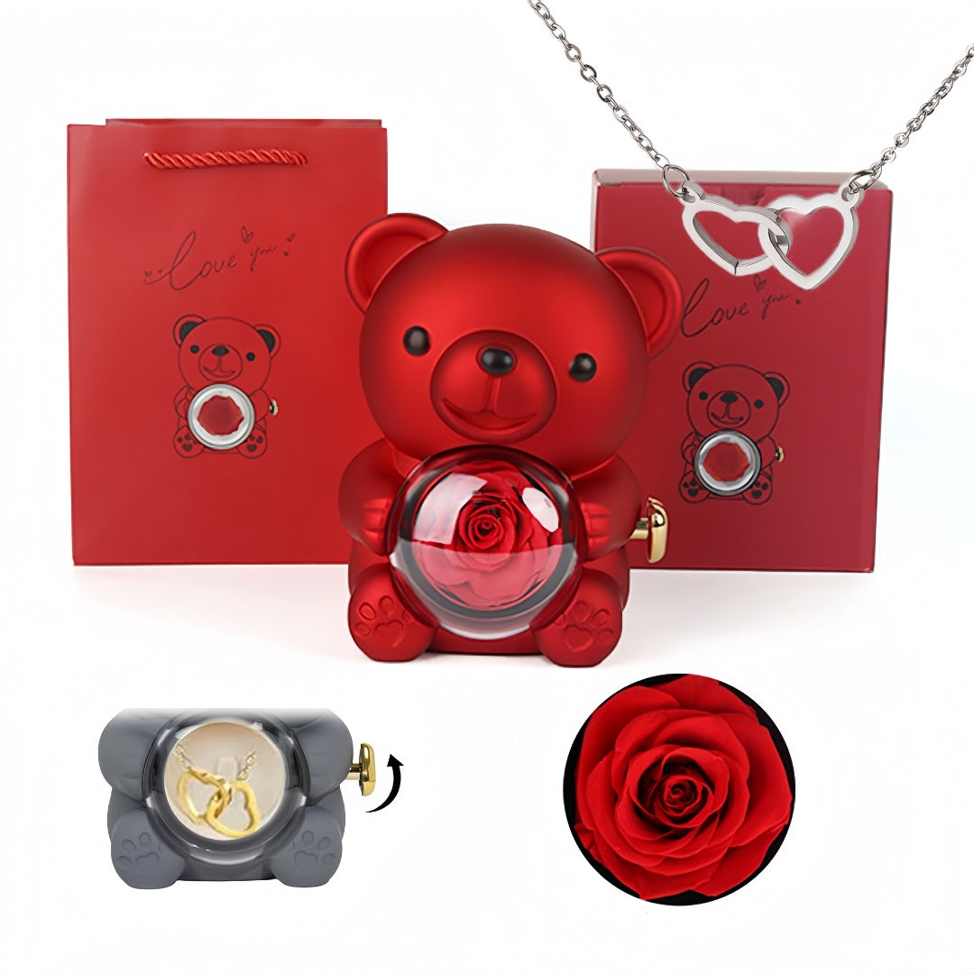 Eternal Rose Bear - W/ Engraved Necklace