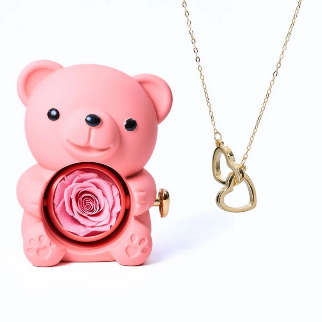 Eternal Rose Bear - W/ Engraved Necklace